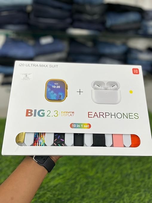Box of earphones with a smartphone display and earbud icons on a grassy background